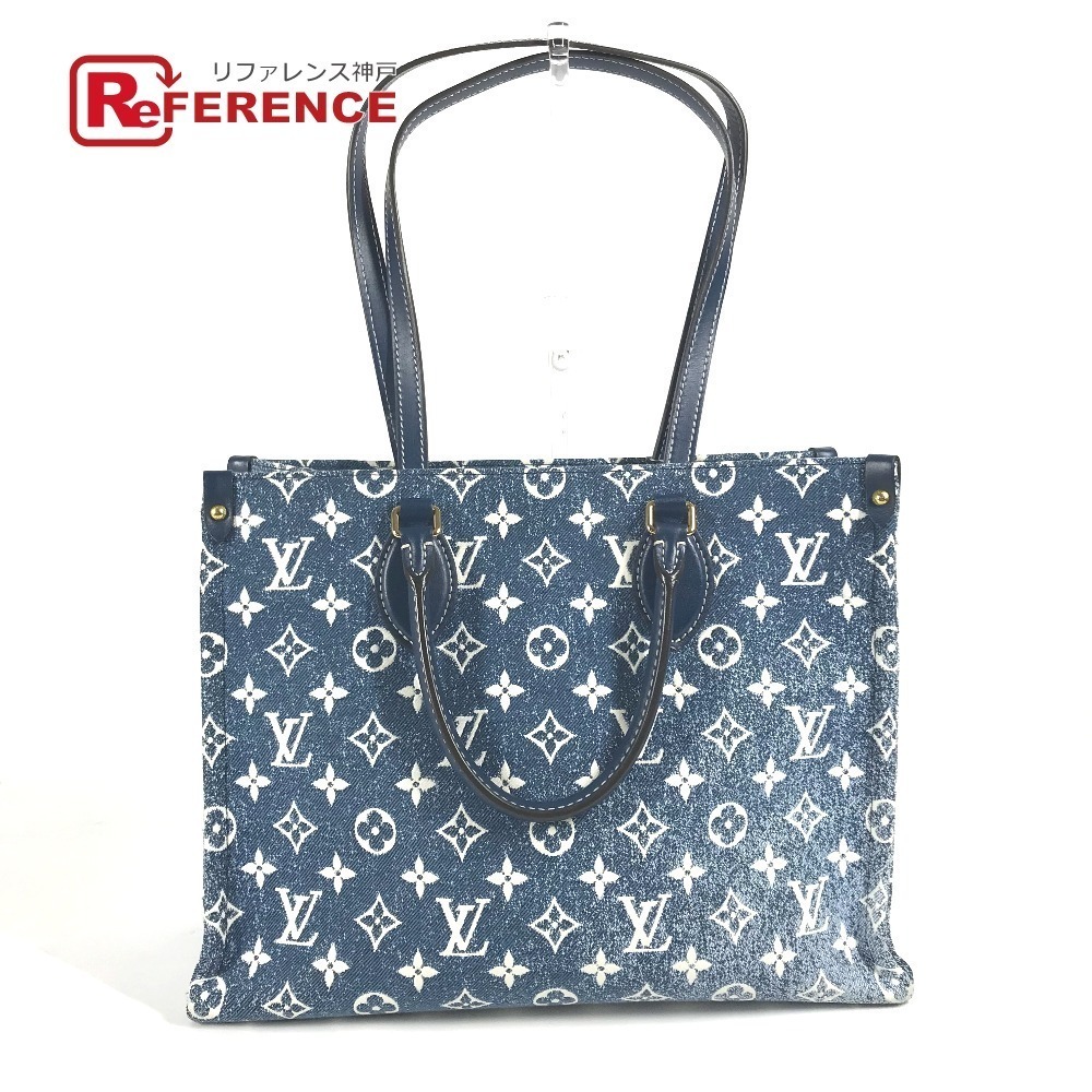 LOUIS VUITTON Denim Jacquard OnTheGo Bag Tote Shoulder Marine Blue